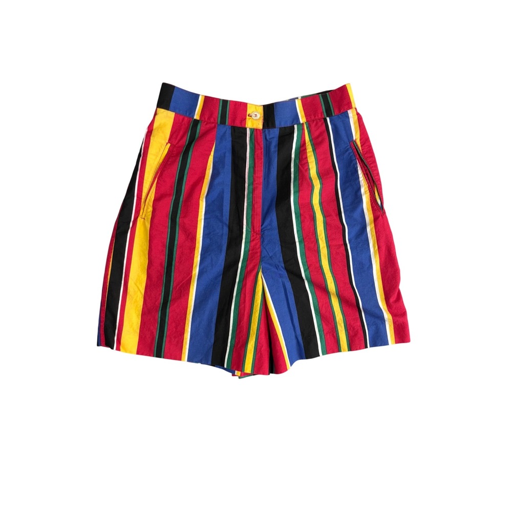 90s Vintage Color Block Striped High Waist Chino Shorts Size 12 Y2K Blokecore